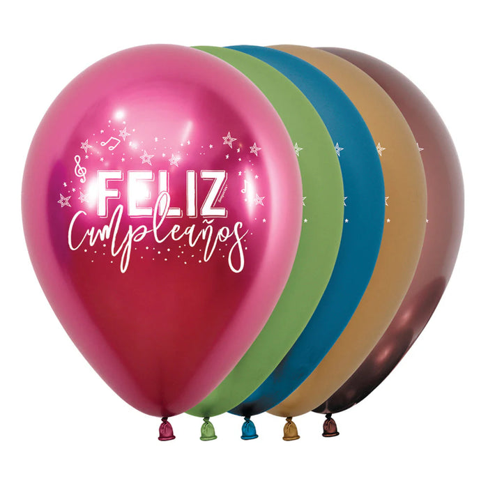 Globo Reflex Surtido Feliz Cumpleaños Vibrante R12 x 12 Globos Sempertex