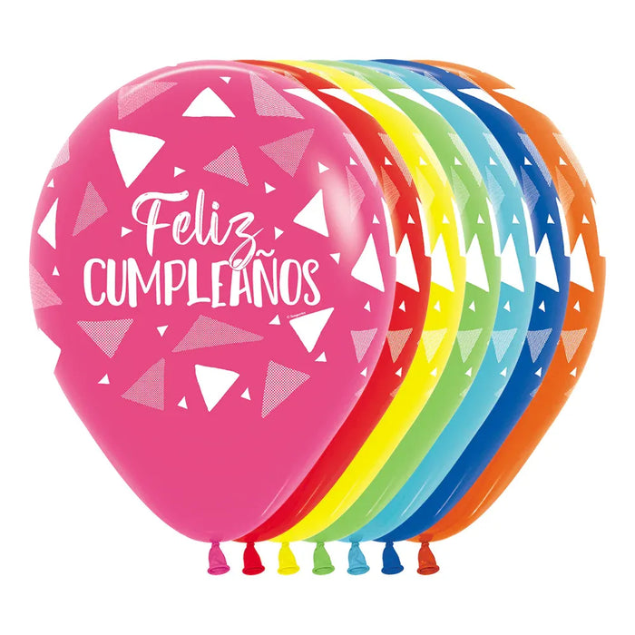 Globos Feliz Cumpleaños Triangulos Infinity R12 x 12 Unidades Sempertex