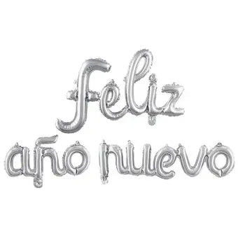 Letrero Feliz Año Nuevo Plateado Cursivo 3 Piezas Festella