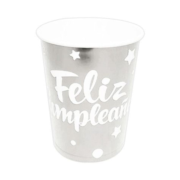 Vasos de Fiesta Feliz Cumpleaños Plateado x 10 und Festella