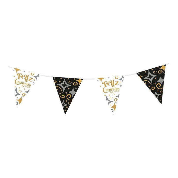 Banderola Metalizada Feliz Cumpleaños Dorado Negro 3.6 MT Sempertex