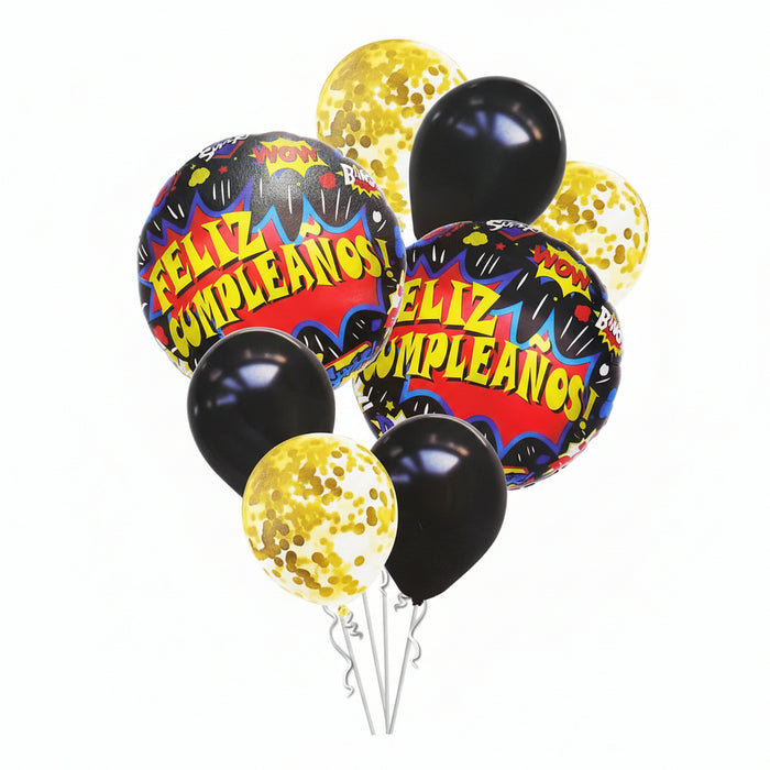 Bouquet de Globos Feliz Cumpleaños Comic X 7 Piezas