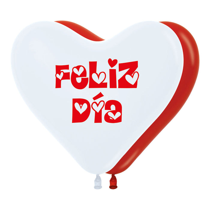 Globo Corazon Fashion Rojo/Blanco Feliz Día 12" x 50 Globos