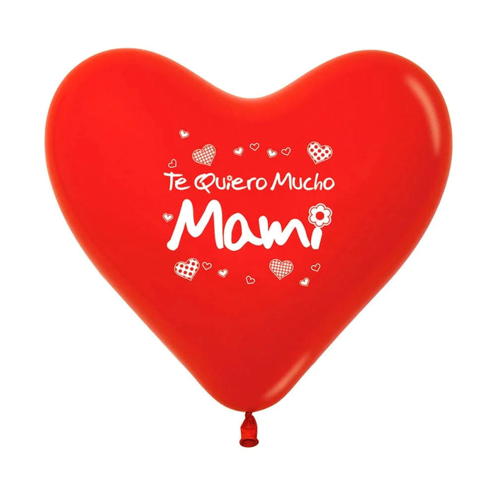 Globo Latex Corazon 2 caras Te quiero Mucho Mami Fashion Rojo 12" x 50 Unidades Sempertex