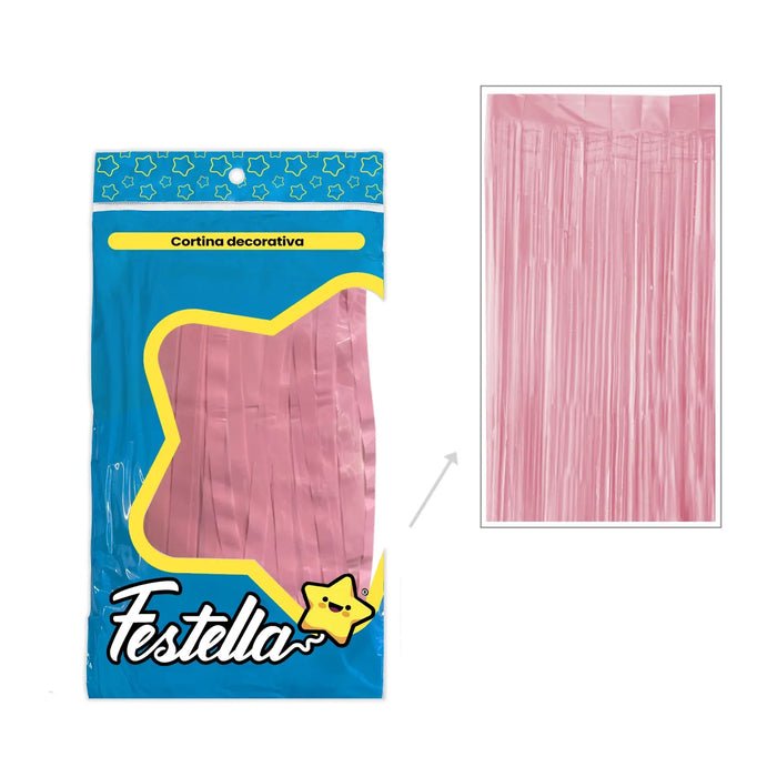 Cortina de Fiesta Lisa 2m x1 mt Rosado Pastel Festella