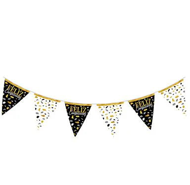 Banderola Metalizada Feliz Cumpleaños Terrazo Dorado Negro 3.6 MT Sempertex