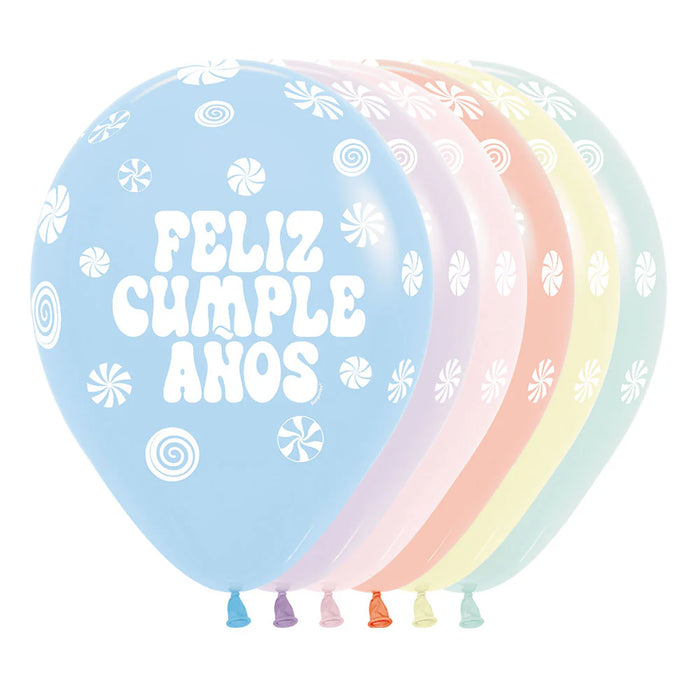 Globos Infinity Pastel Mate Surtido Feliz Cumpleaños Candy R12 x 50 Unidades Sempertex