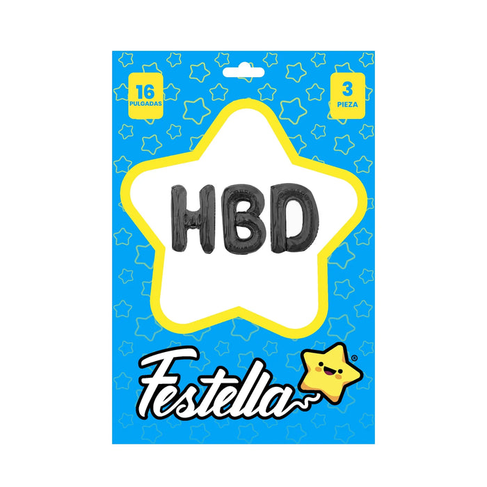 Globo Metalizado HBD Negro 16" X 1 Unidad Festella