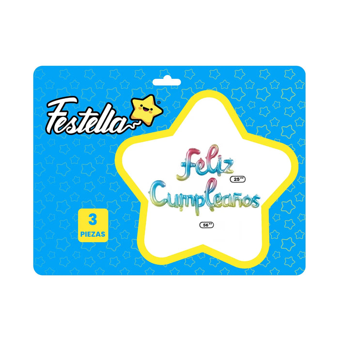 Letrero de Globos Feliz Cumpleaños Multicolor X 3 Piezas Festella