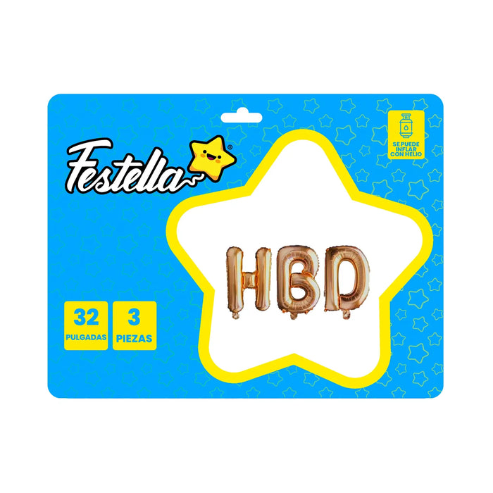 Globo HBD 32" Festella Dorado Rosa