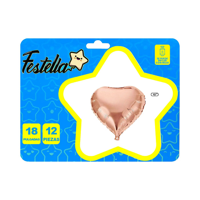Kit Globos Corazones Festella 18" x12 und Dorado Rosa