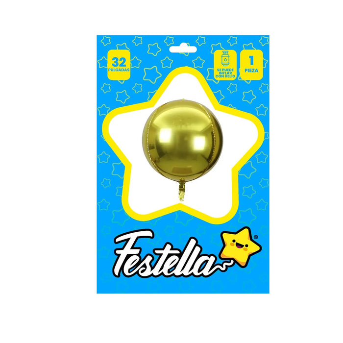 Globo Redondo Metalizado Color Dorado 32" x 1 Unidad Festella