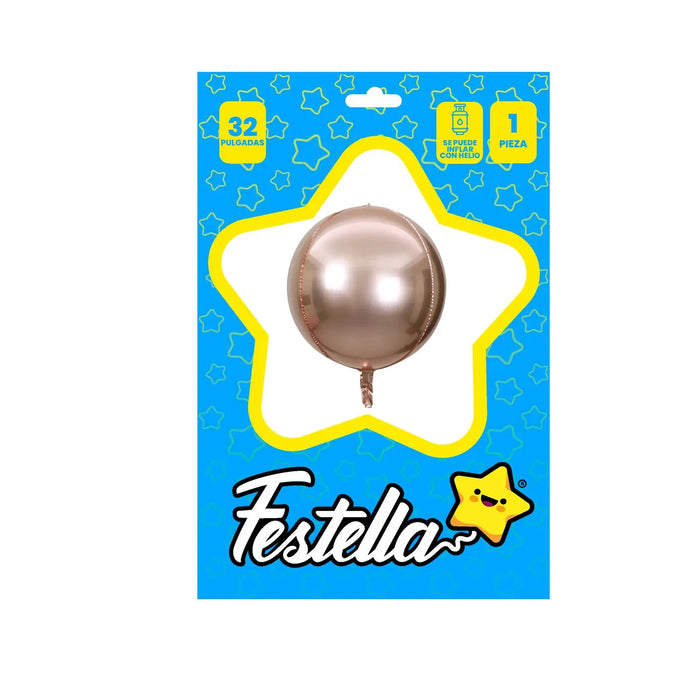 Globo Redondo Metalizado Color Dorado Rosa 32" x 1 Unidad Festella