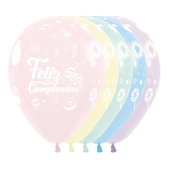 Globos Infinity Pastel Mate Surtido Feliz Cumpleaños Dulce R12 x 50 Unidades Sempertex