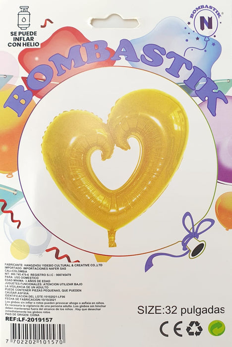 Globo Metalizado de Corazon Contorno Dorado 32"