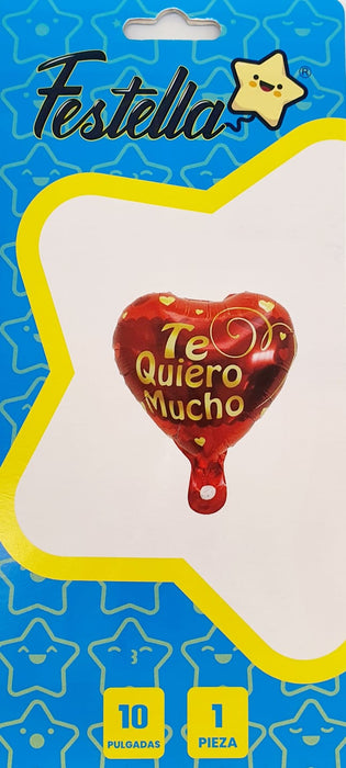 Globo Metalizado Corazon  Te Quiero Mucho Rojo / Dorado 10" Festella