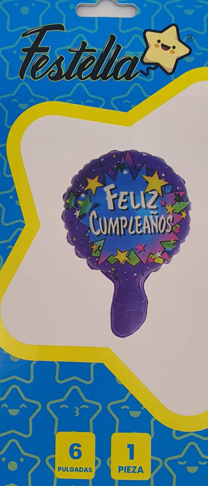 Globo Metalizado Redondo Feliz Cumpleaños Noche y Estrellas Azul Rey 6" Festella