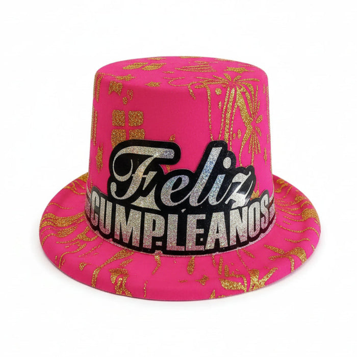 Sombrero Fiesta Neon Feliz Cumpleaños Fucsia x 1 Unidad Festella