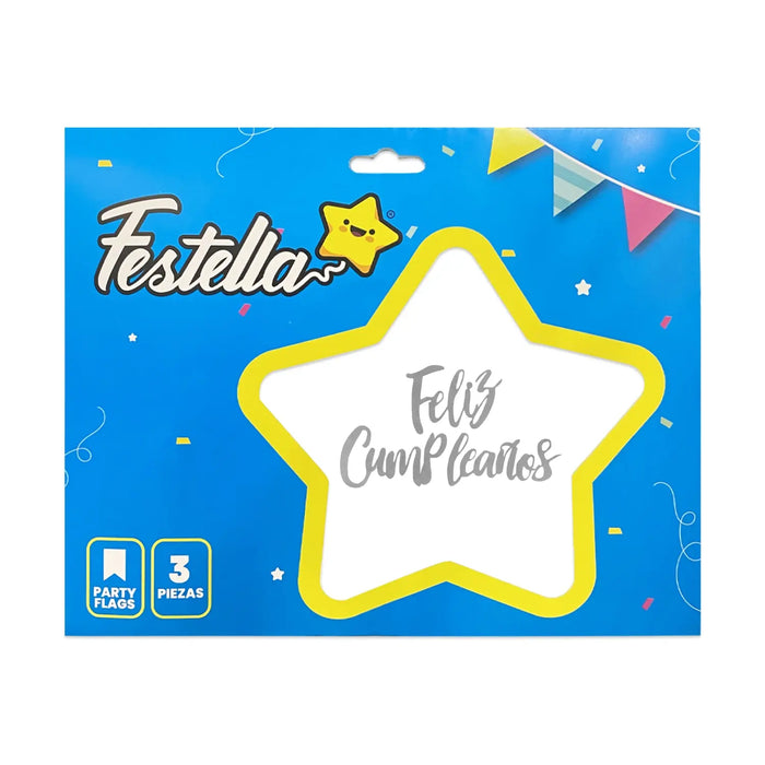 Letrero Feliz Cumpleaños Escarchado Plateado Festella x 1 Unidad