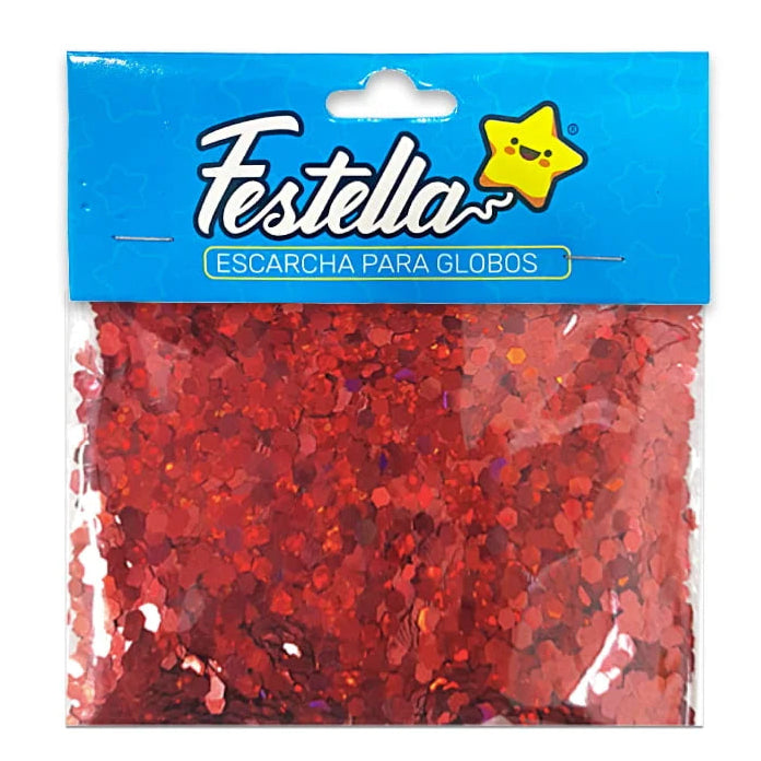Escarcha Roja Hexagonal Para Globo 20 Gr x 1 Unidad