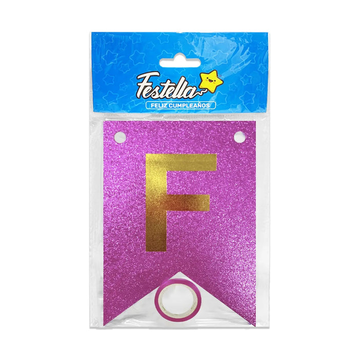 Feston Feliz Cumpleaños Escarchado Pequeño Fucsia