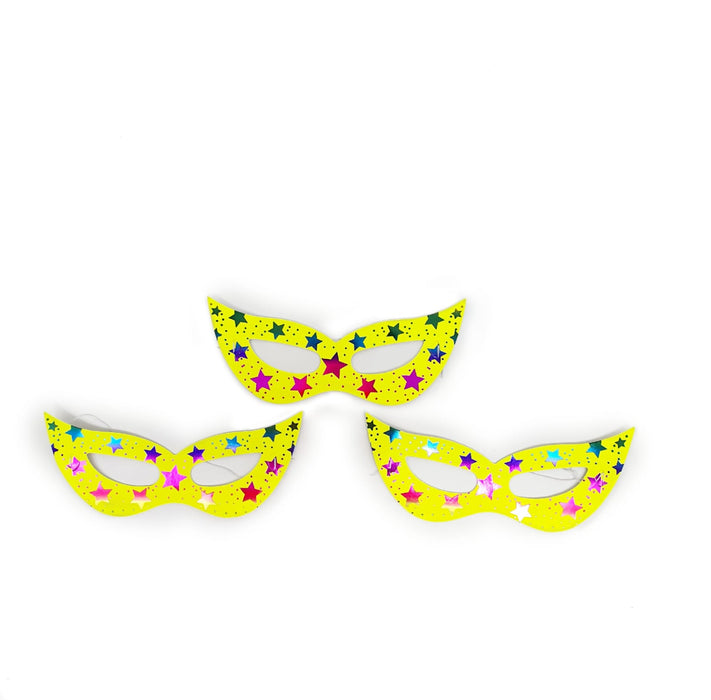 Antifaz de Carton Amarillo Neon Estrellas X 12 Unidades
