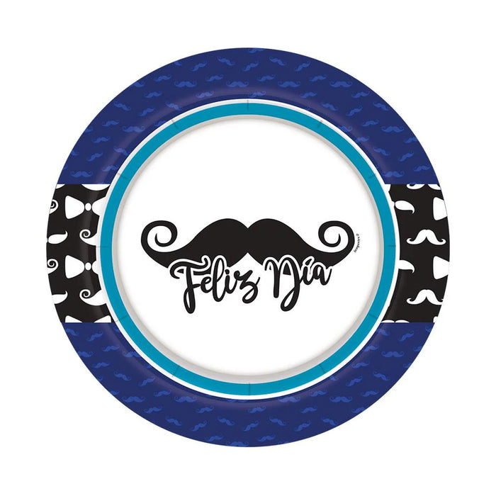 Plato 7" Feliz Dia Bigotes X 8 Unidades Sempertex