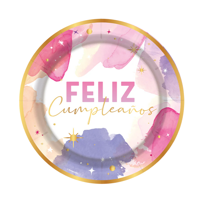 Plato 7" Metalizado Fiesta Acuarela X 8 Unidades Sempertex