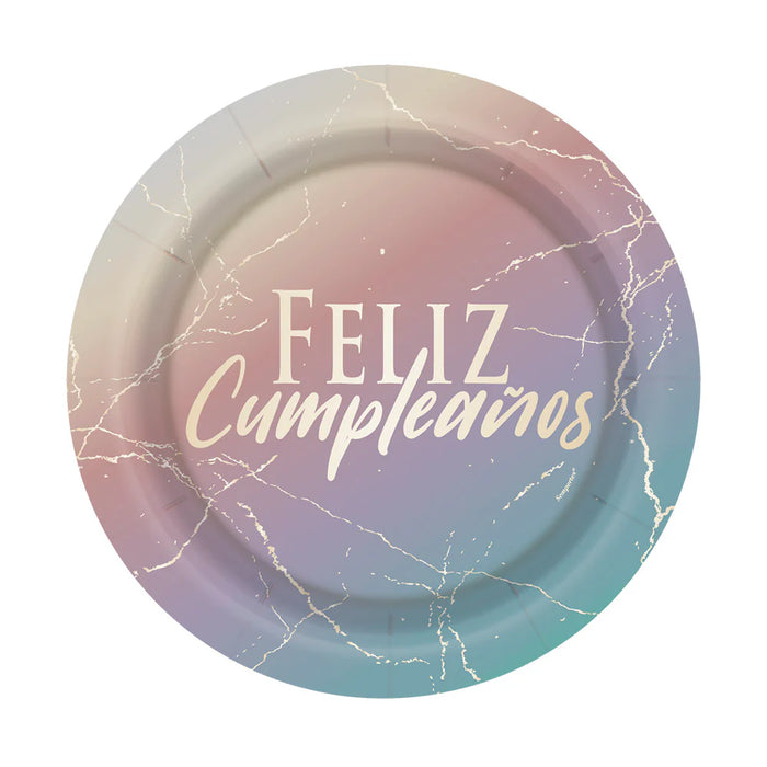 Plato 7" Redondo Feliz Cumpleaños Silk X 8 Unidades Sempertex