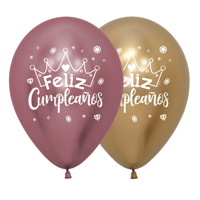 Globo Reflex Feliz Cumpleaños Corona R12 x 12 Unidades Sempertex