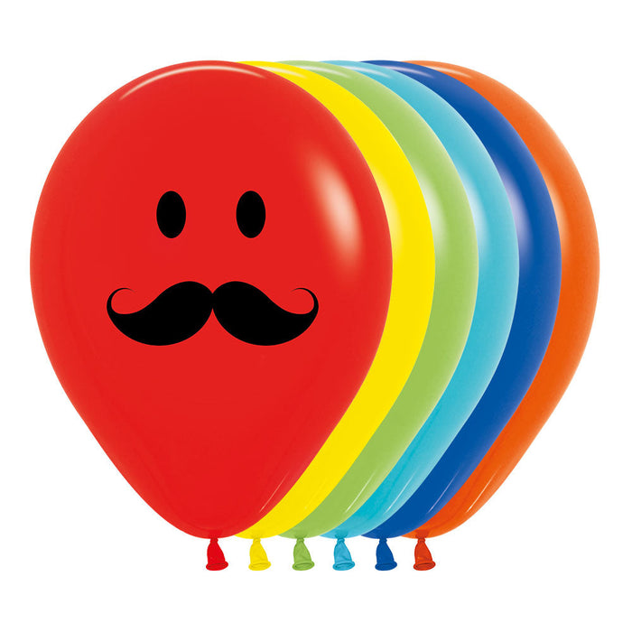 Globo Carita Feliz Con Bigote Impreso 2 Caras R12 x 12 Unidades Sempertex