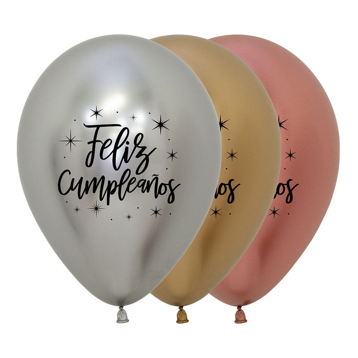 Globo Reflex Deluxe Surtido Feliz Cumpleaños Radiante R12 X 12 Unidades Sempertex