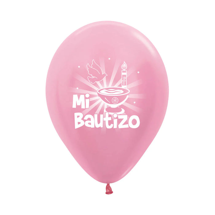 Globo Mi Bautizo Satin Rosado R12 X 12 Unidades Sempertex