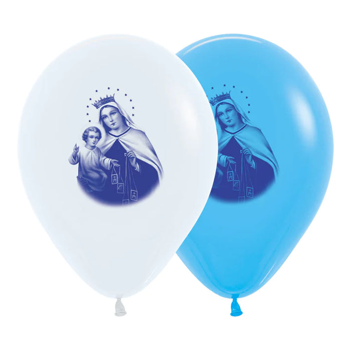 Globo Fashion Surtido Impreso Virgen Del Carmen  Azul y Blanco R12 x 50