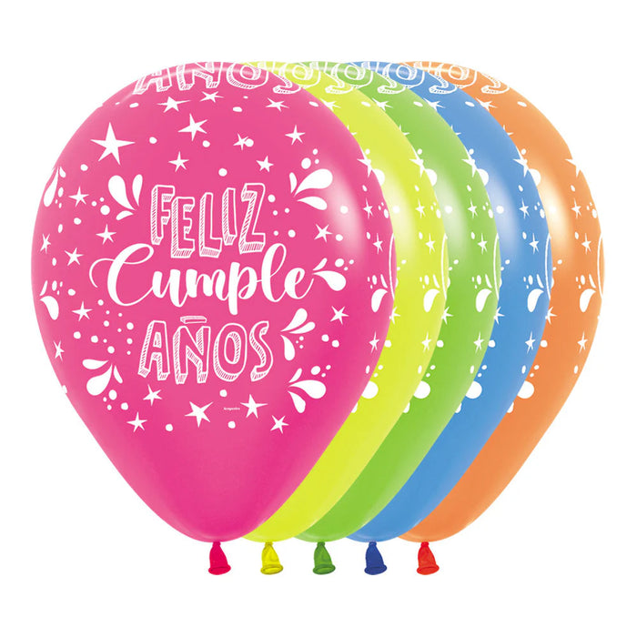 Globo Infinity Feliz Cumpleaños Splash Neon Surtido R12 X 50 Globos Sempertex