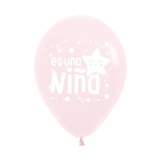Globo Es Una Niña Estrella Rosado Pastel Mate R12 X  12 Unidades Sempertex