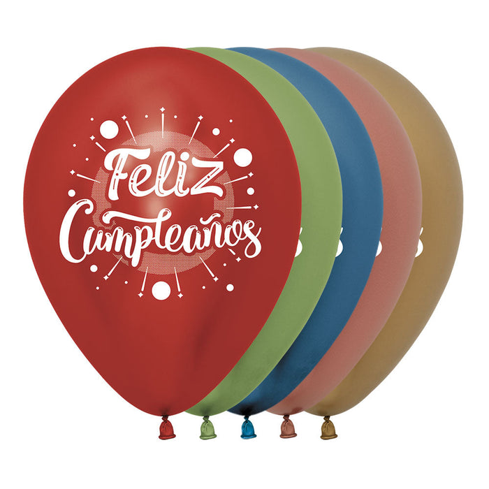 Globo Reflex Feliz Cumpleaños Multicolor R12 x 12 Unidades Sempertex