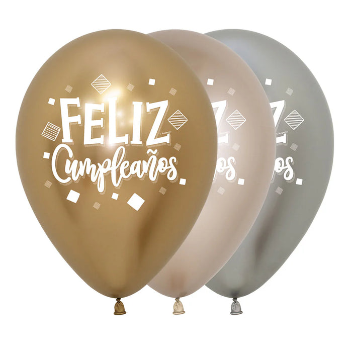 Globo Reflex Surtido Feliz Cumpleaños Cuadrados R12 x 12 Unidades Sempertex