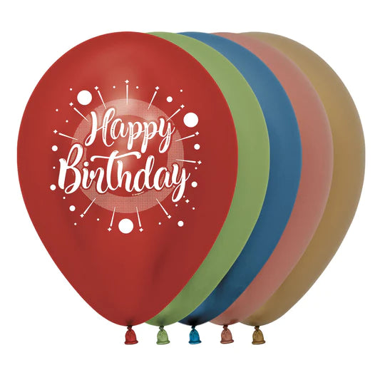 Globo Reflex Happy Birthday Multicolor Impreso 2 Caras R12 x 12 Unidades Sempertex