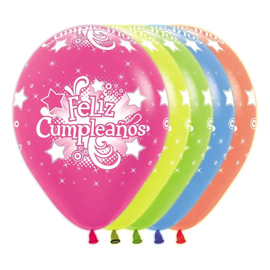 Globo Infinity Feliz Cumpleaños Neon Surtido R12 X 12 Unidades Sempertex