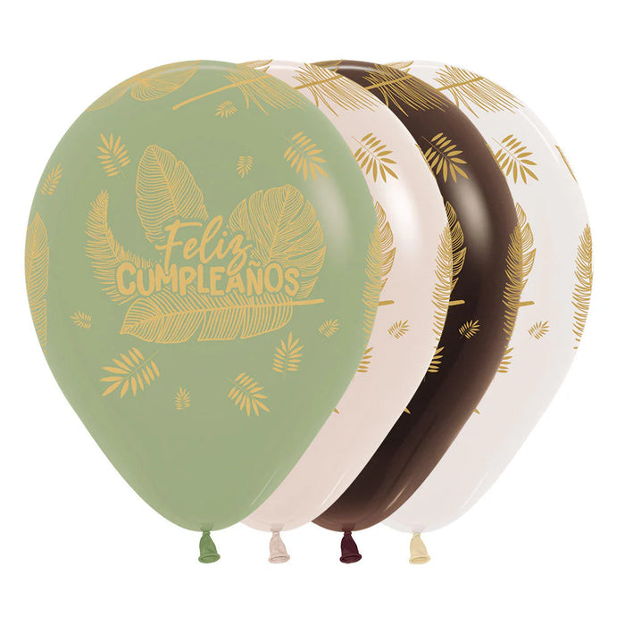 Globos Infinity Feliz Cumpleaños Hojas Tropical F&C Surtido R12 X 12 Unidades Sempertex