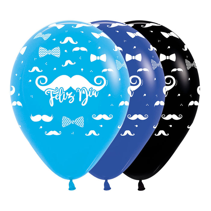 Globo Fashion Surtido Feliz Dia Bigotes R12 x 12 Unidades Sempertex