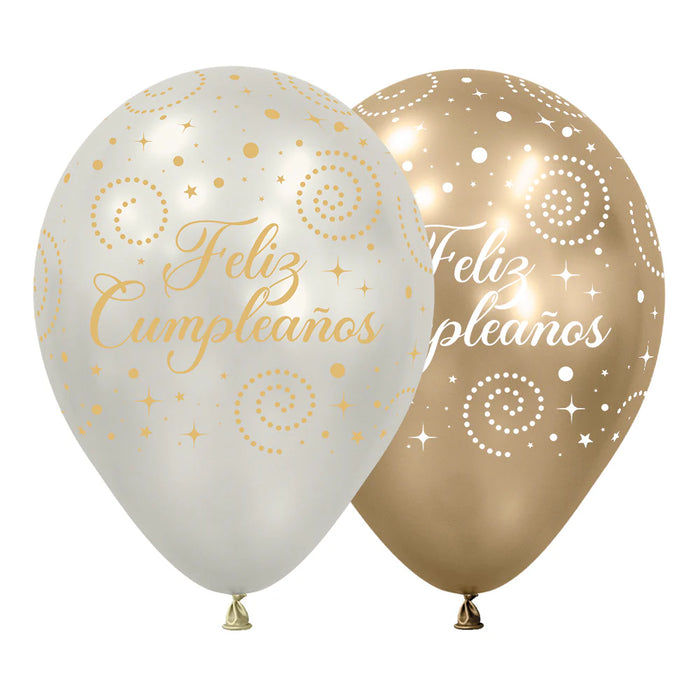 Globo Infinity Feliz Cumpleaños Fiesta Dorada Silk Surtido R12 x 12 Unidades Sempertex