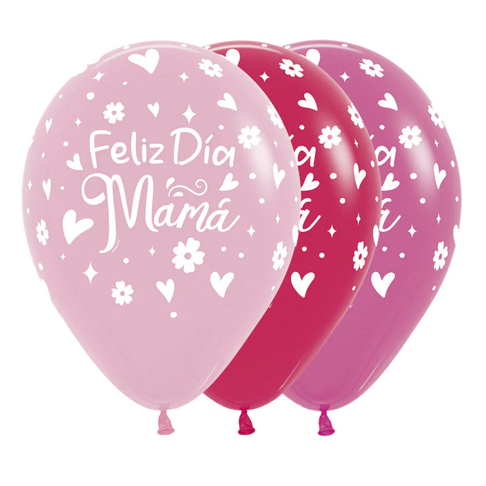 Globo Feliz Dia Mamá Margaritas Fashion Surtido R12 X 12 Unidades Sempertex