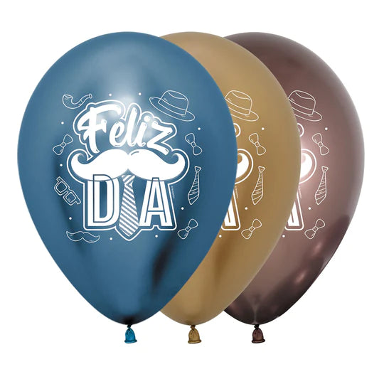 Globo Reflex Surtido Feliz Dia Fiesta Bigote R12 X 12 Unidades Sempertex