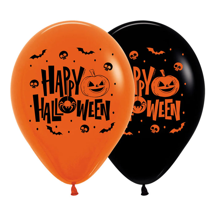 Globo Happy Halloween Noche Negro - Naranja R12 x 50 Unidades Sempertex