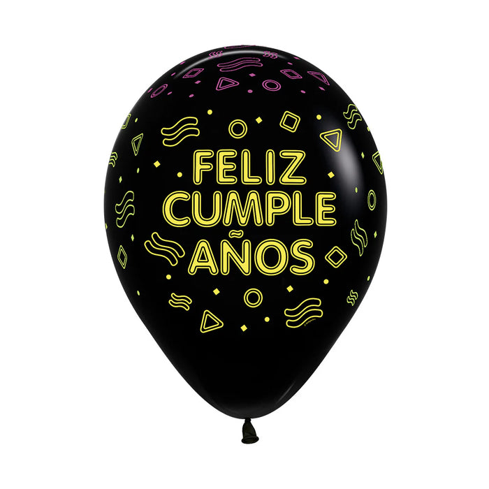 Globo Infinity Feliz Cumpleaños Fluorescente Fashion Negro R12 X 50 Globos Sempertex
