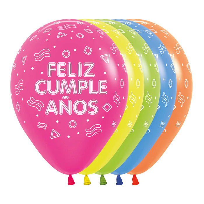 Globo Infinity Feliz Cumpleaños Fluorescente Neon Surtido R12 X 12 Unidades Sempertex