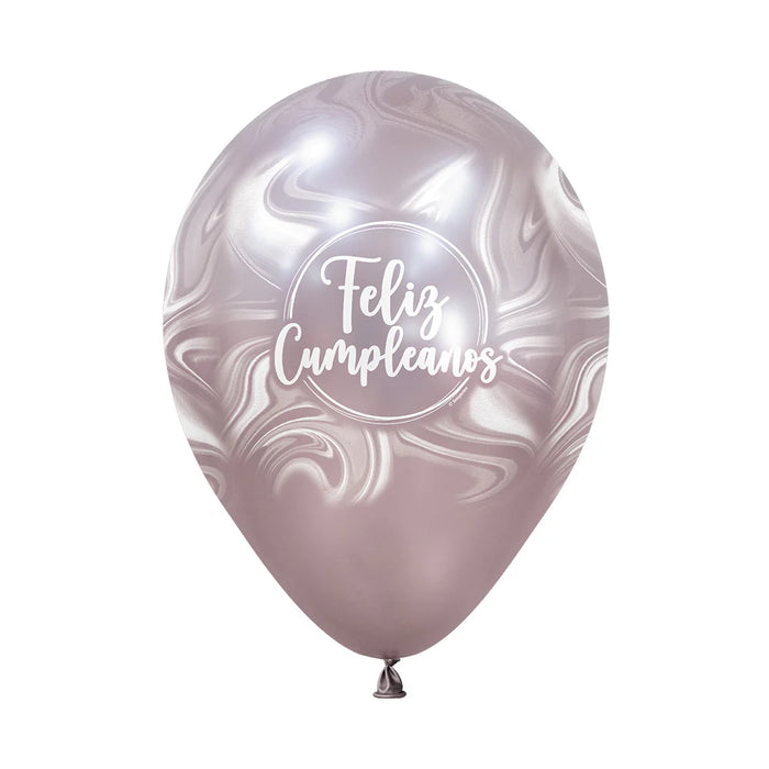 Globo Infinity Feliz Cumpleaños Marmoleado Rosa Silk Surtido R12 x 12 Unidades Sempertex