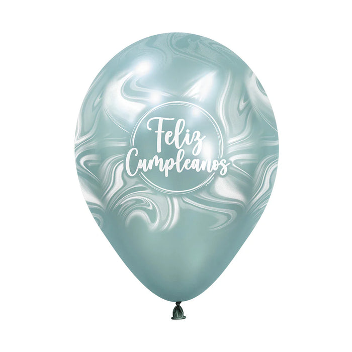 Globo Infinity Feliz Cumpleaños Marmoleado Acqua Silk Surtido R12 x 50 Unidades Sempertex